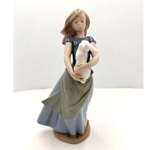 Vtg lladro NAO Country Girl with Rabbit/Bunny Porcelain Figurine Spain 10" 1980